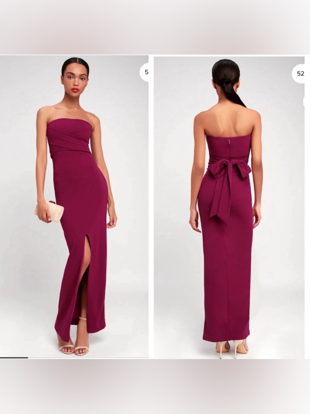 Lulu's Strapless Wine Sheath Gown with Back Bow